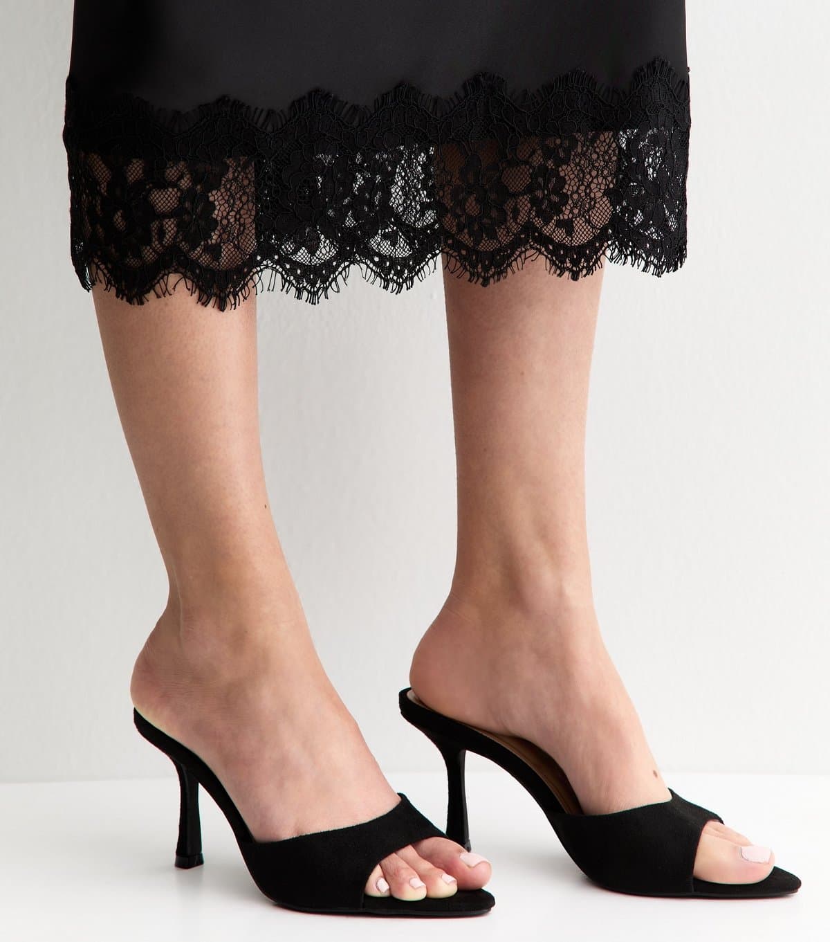 New Look Women's Truffle Black Faux Suede Stiletto Mules New Look