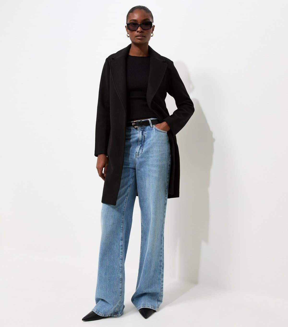 New Look Women's Black Open Front Longline Formal Coat New Look