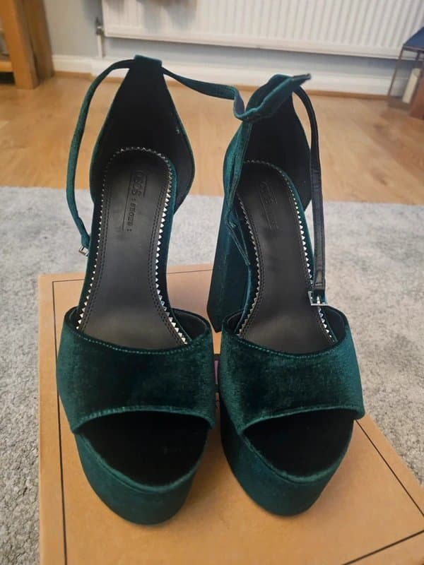 ASOS Green velvet wide fit chunky platform shoes