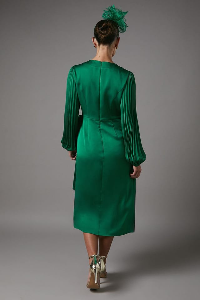 Coast Coast Women's Satin Pleated Wrap Dress in Green - 3