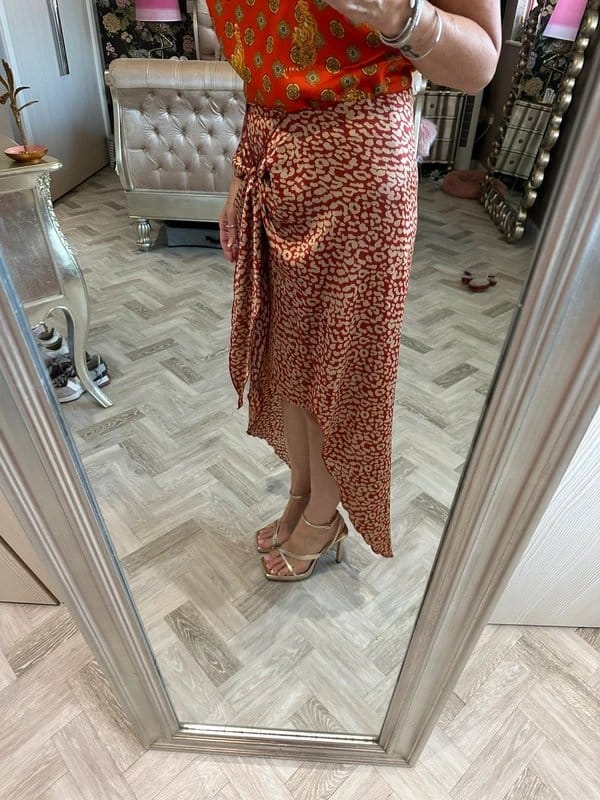 Never Fully Dressed Red Leopard Print Midi Skirt