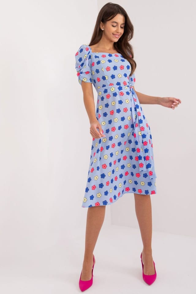 Love Lace Love Lace Women's Floral Sweetheart Puff Sleeve Summer Dress in Blue - 2