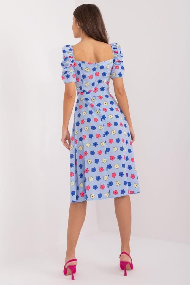 Love Lace Love Lace Women's Floral Sweetheart Puff Sleeve Summer Dress in Blue - 3