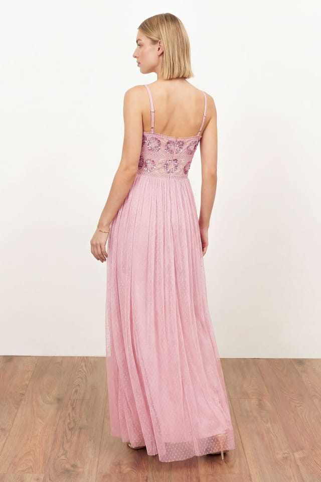 Maya Deluxe Maya Deluxe Women's Floral Embellished Spot Mesh Cami Maxi Dress in Light Pink - 2