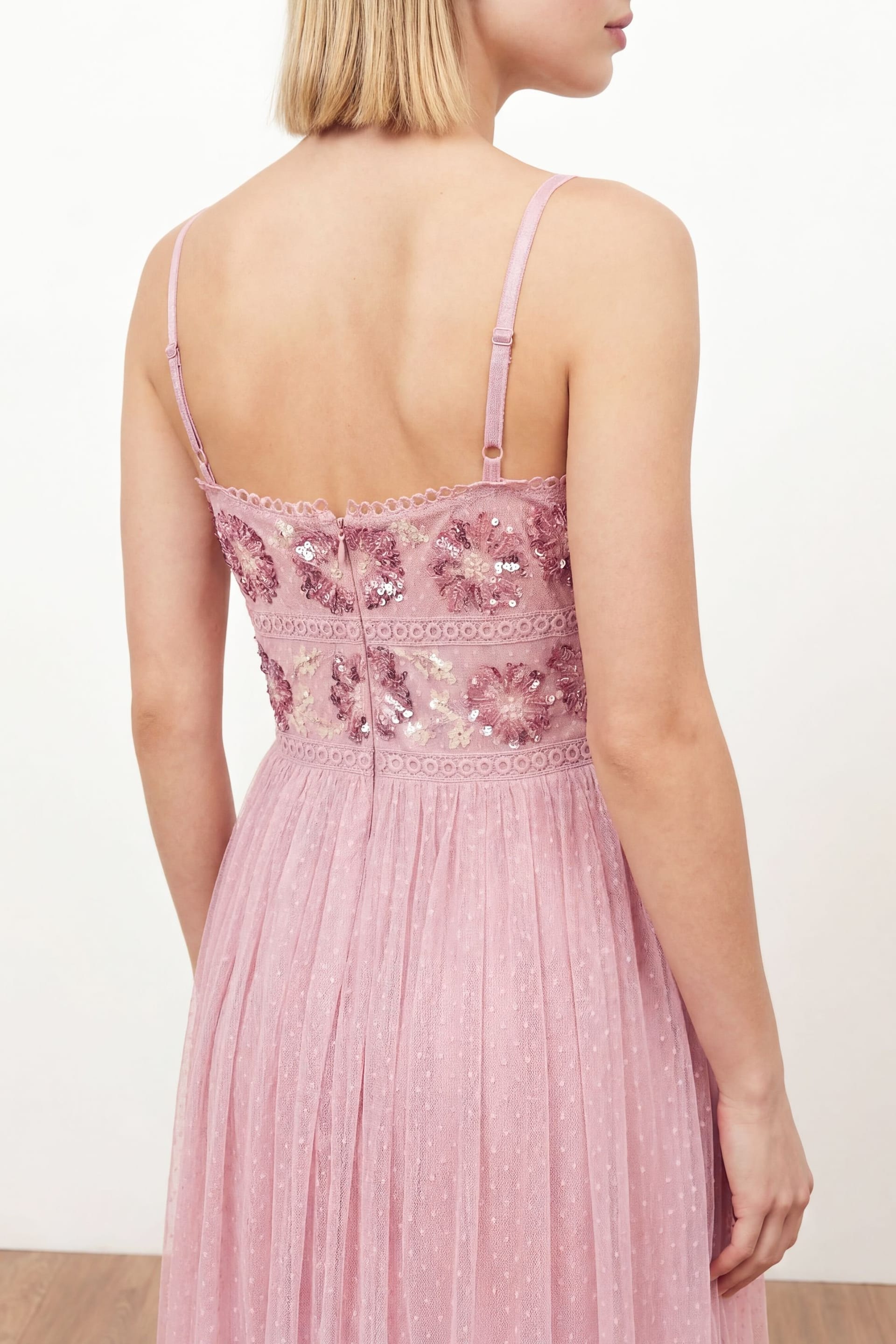 Maya Deluxe Maya Deluxe Women's Floral Embellished Spot Mesh Cami Maxi Dress in Light Pink - 4