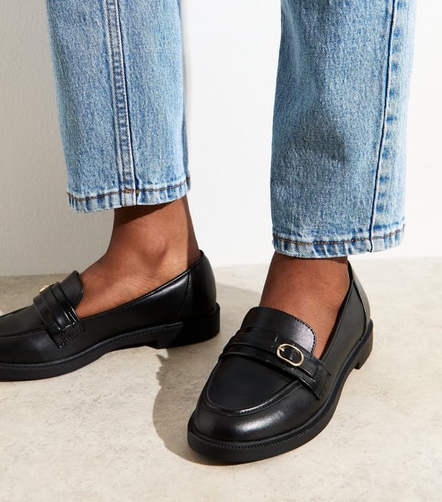 New Look Women's Wide Fit Black Buckled Penny Loafers Vegan New Look - 2