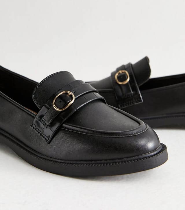 New Look Women's Wide Fit Black Buckled Penny Loafers Vegan New Look - 3