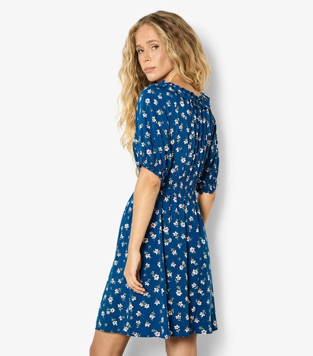 Apricot Women's Blue Floral Print Frilly Trim Mini Dress Apricot New Look - 3