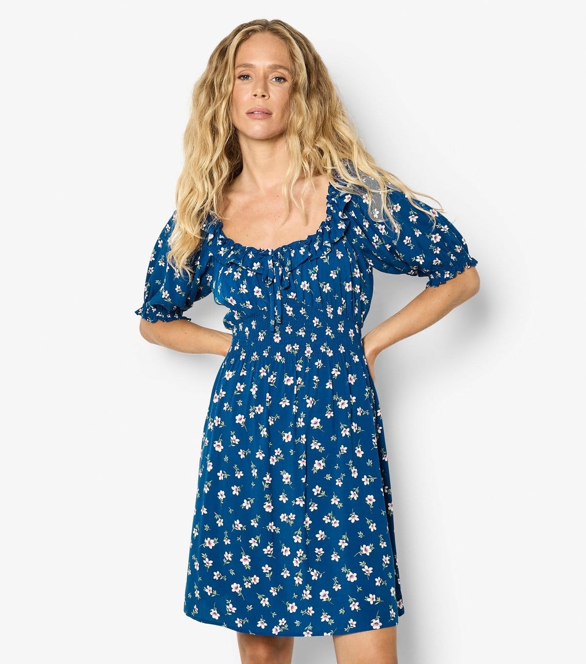 Apricot Women's Blue Floral Print Frilly Trim Mini Dress Apricot New Look - 4