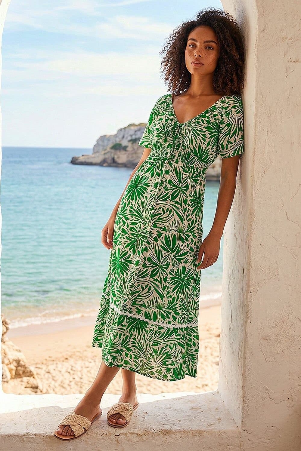 Dusk Dusk Women's Abstract Ric Rac Trim Dress in Green