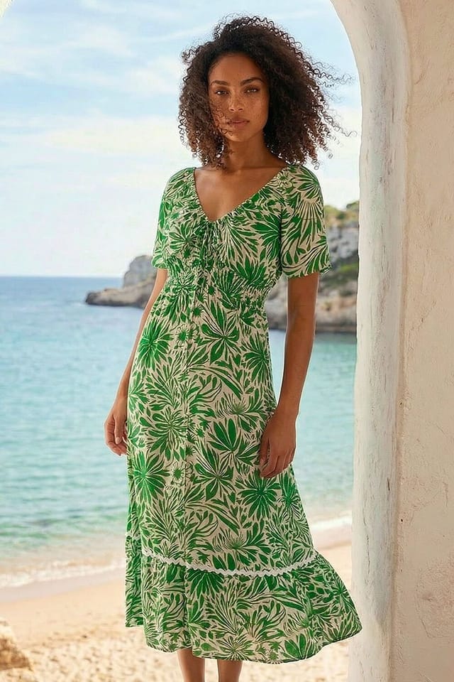 Dusk Dusk Women's Abstract Ric Rac Trim Dress in Green - 2