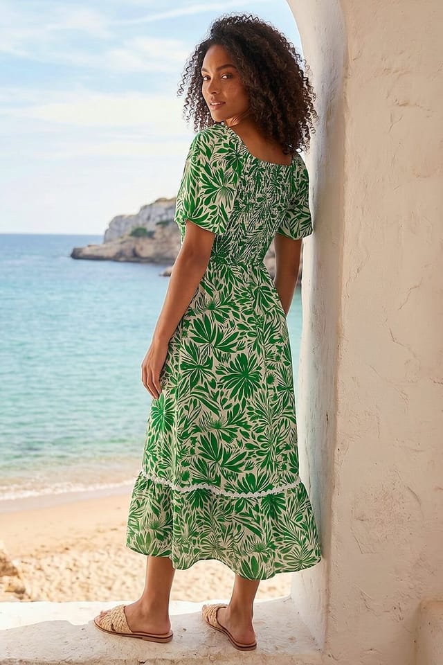 Dusk Dusk Women's Abstract Ric Rac Trim Dress in Green - 3