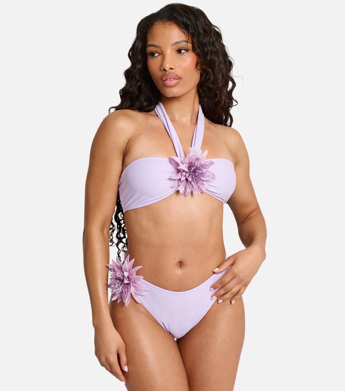 Public Desire Women's Light Purple Bandeau Flower Detail Bikini Top Public Desire New Look