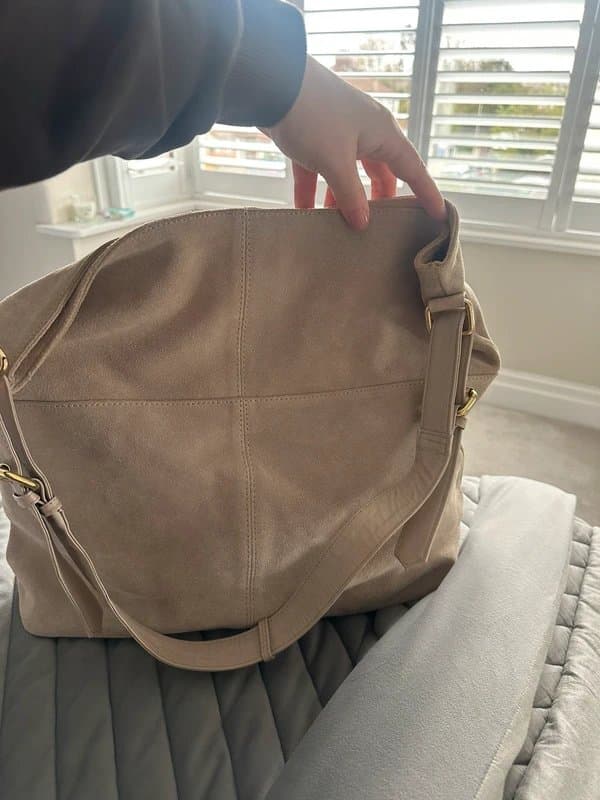 ASOS ASOS Real Leather Suede Shoulder Bag Beige