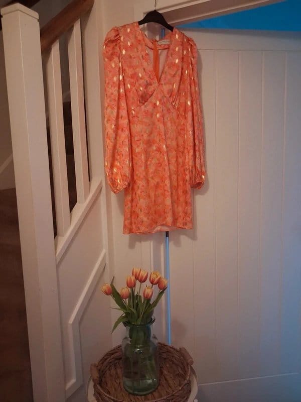 Never Fully Dressed Orange & Gold Mini Dress, Size 8/10