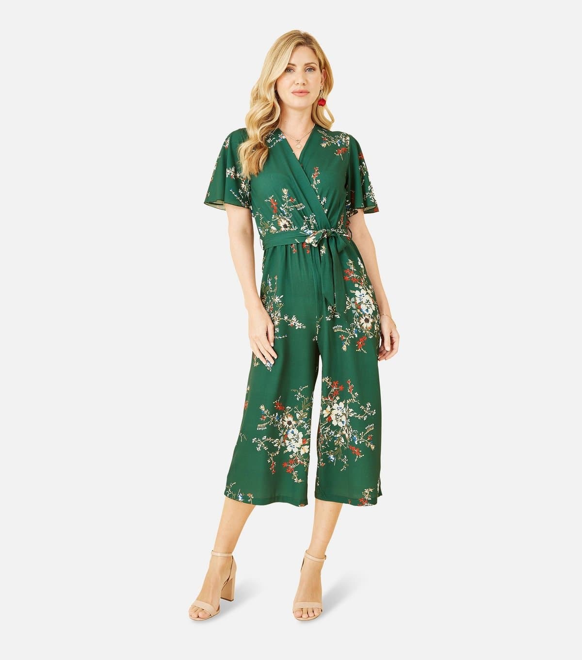 Mela Women's Green Floral Wide Leg Crop Wrap Jumpsuit Mela New Look