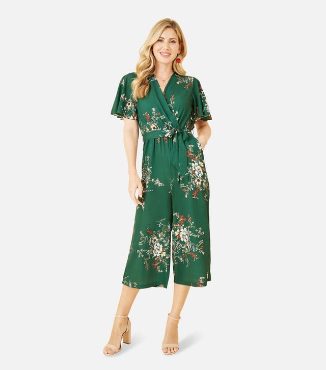 Mela Women's Green Floral Wide Leg Crop Wrap Jumpsuit Mela New Look - 3