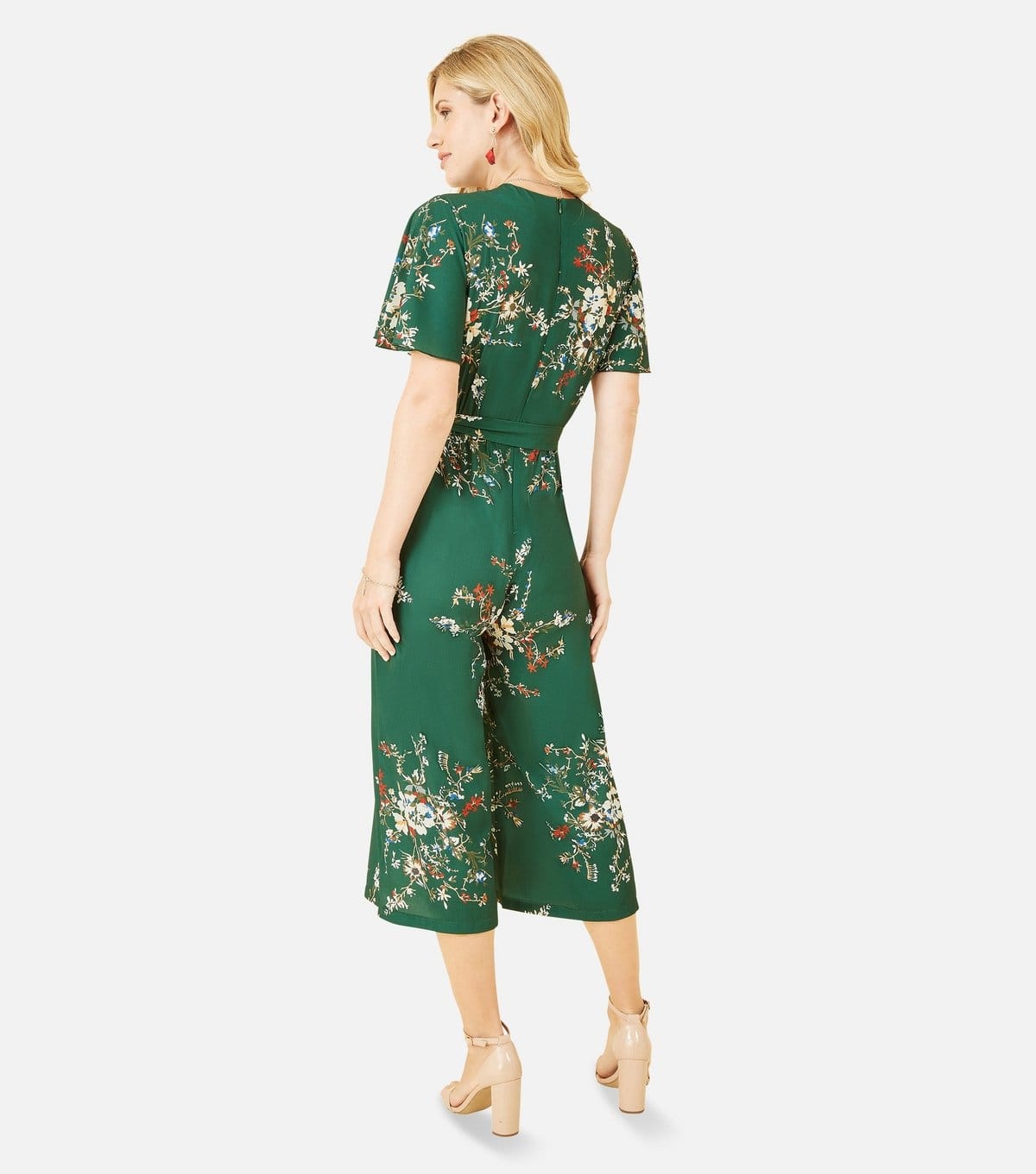 Mela Women's Green Floral Wide Leg Crop Wrap Jumpsuit Mela New Look - 4