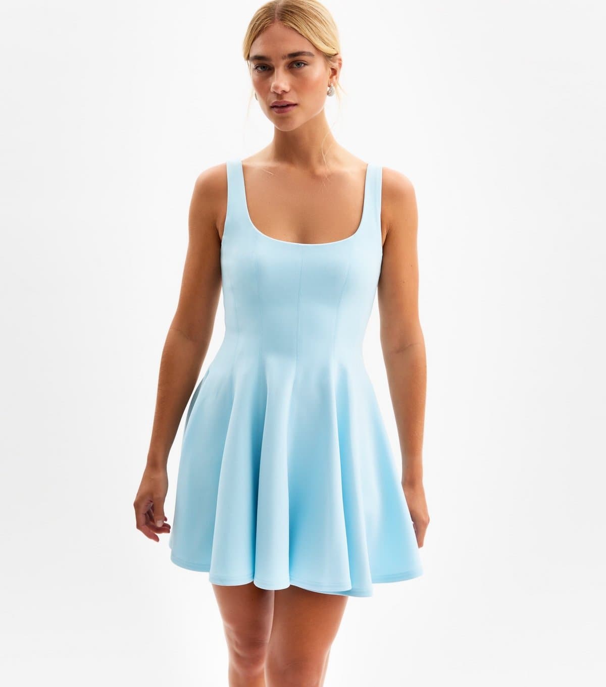 New Look Women's Blue Square Neck Flared Mini Dress New Look