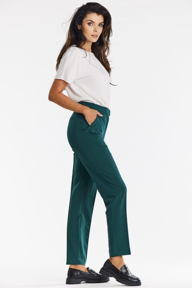 Love Lace Love Lace Women's Elegant Cuff Cigarette Trousers with Pockets in Green - 2