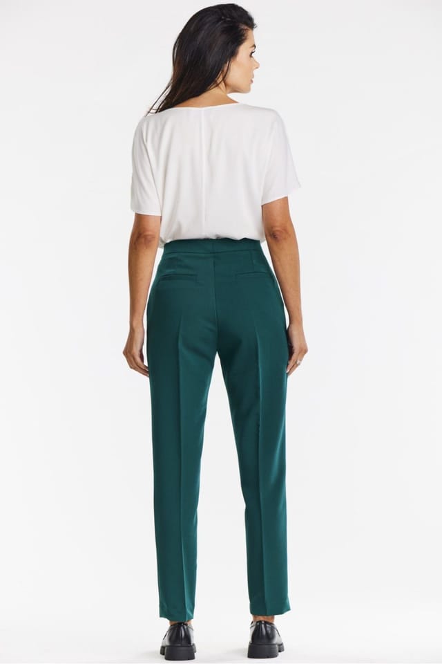 Love Lace Love Lace Women's Elegant Cuff Cigarette Trousers with Pockets in Green - 3