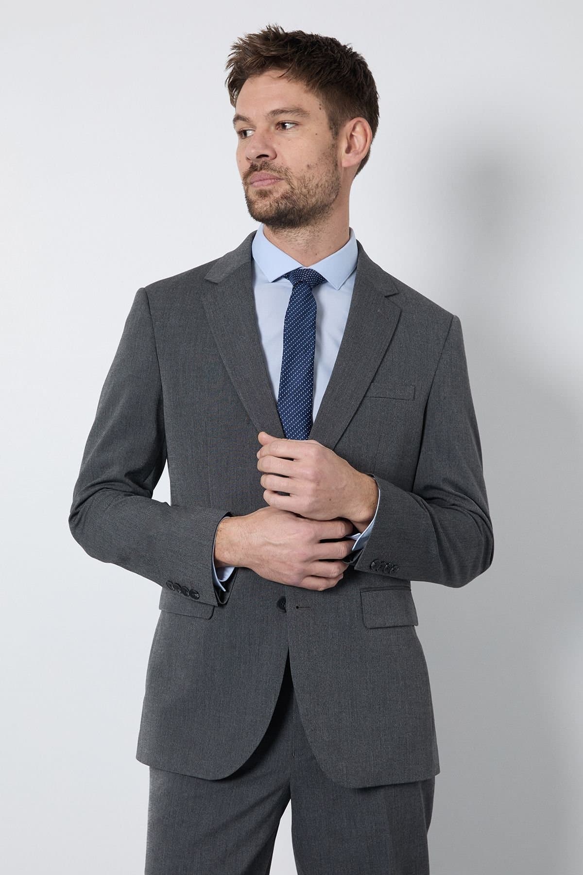 Burton Burton Men's Mid Grey Tailored Fit Essential Suit Jacket