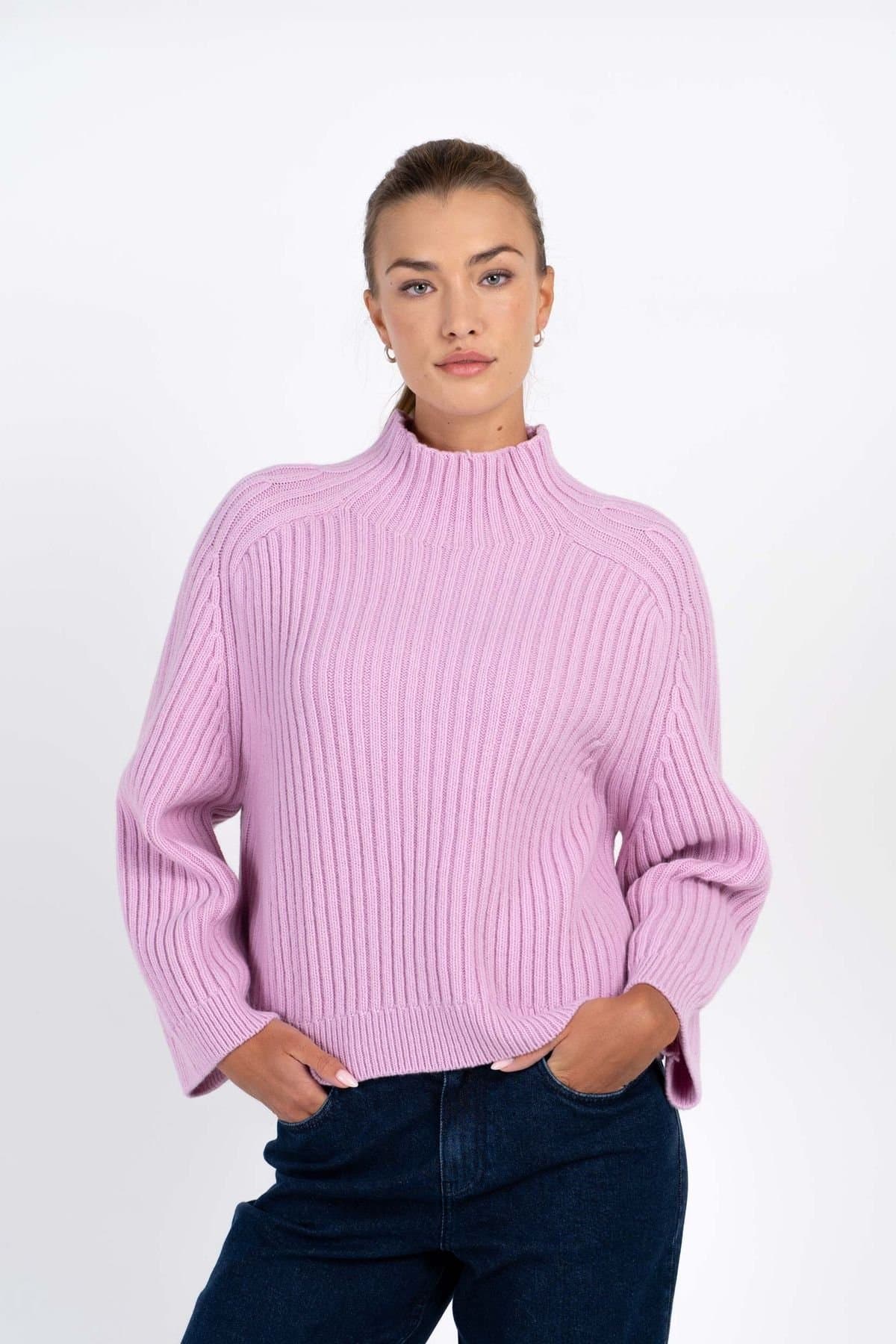 Kettlewell Kettlewell Women's Maeve Rib Knit Sweater in Baby Pink