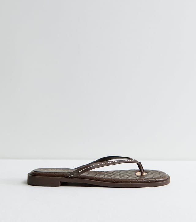 New Look Women's Brown Woven Faux Leather Sandals Vegan New Look - 3