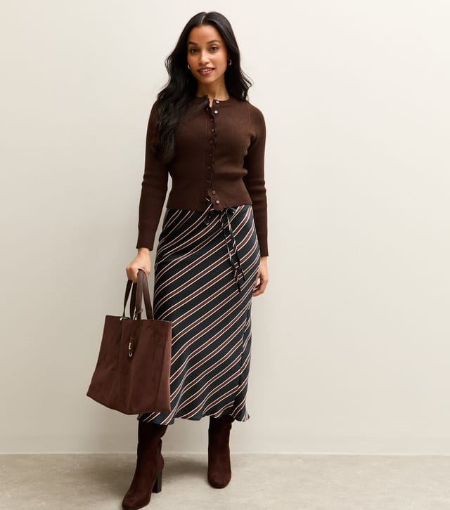 New Look Women's Petite Dark Brown Scalloped Trim Compact Knit Cardigan New Look - 3