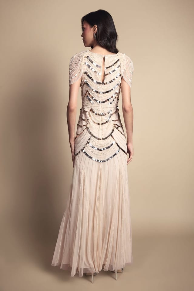 Coast Coast Women's Cape Shoulder Embellished Maxi Dress in Champagne - 3
