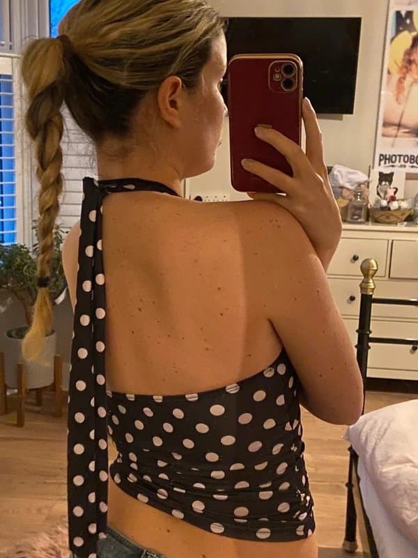 Summer brown and pink spotty halter neck