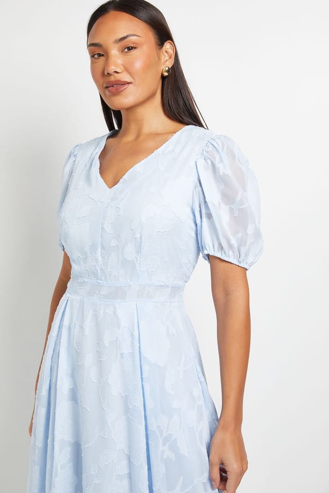 Principles Principles Women's Floral Jacquard Puff Sleeve Midi Dress in Light Blue - 2