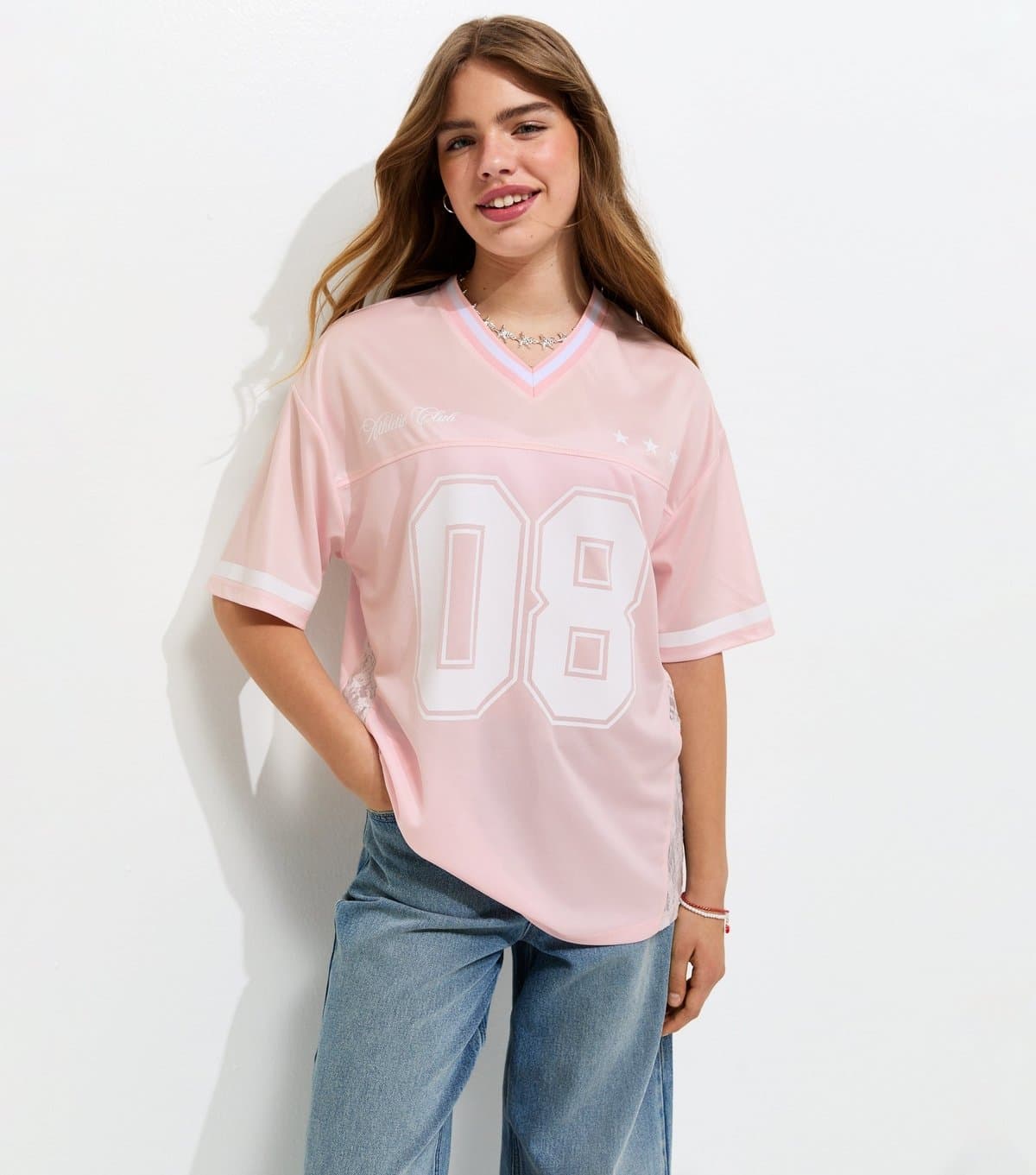 New Look Girls' Light Pink Lace Insert Football Top New Look