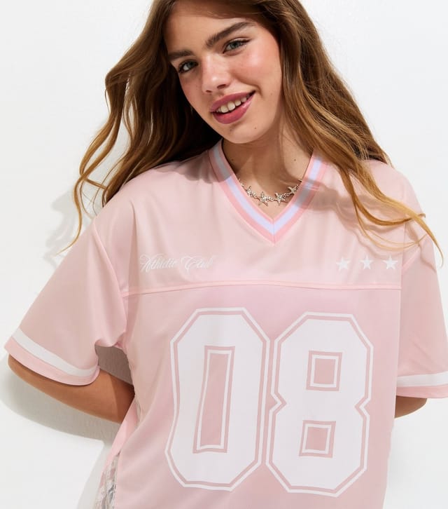 New Look Girls' Light Pink Lace Insert Football Top New Look - 2
