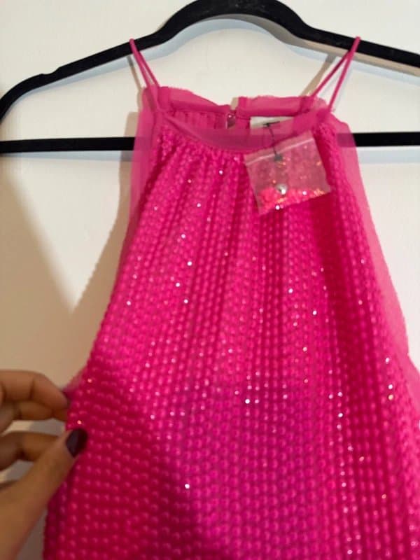 River Island New (no tag) River Island Bright Pink Sequin Halter Beck Top-Size 10