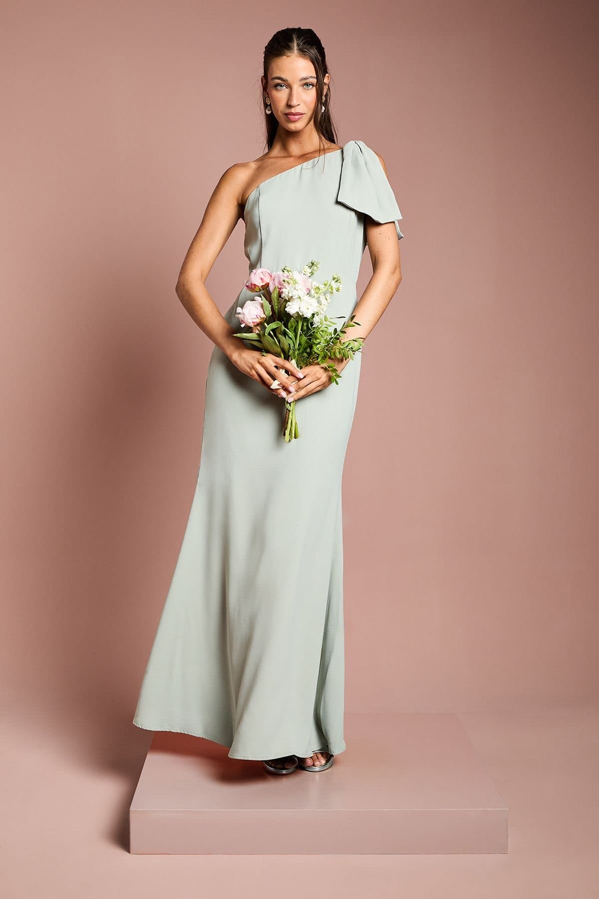 Coast Coast Women's Honoured Bow One Shoulder Maxi Bridesmaid Dress in Sage