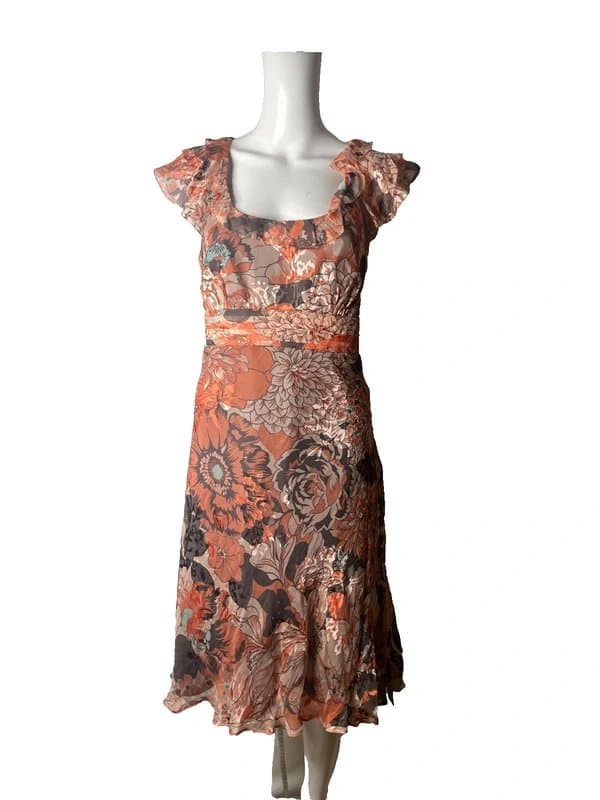 John Rocha John Rocha Silk Fit & Flare Dress Size 14 Orange Floral Womens NEW EU 42 RRP £44