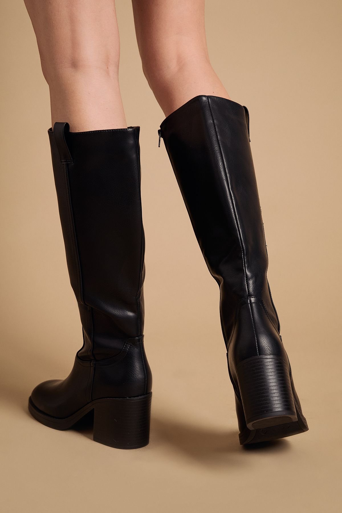 Oasis Oasis Women's Kyrene Faux Leather Platform Gaucho High Block Heel Knee Boots in Black - 3