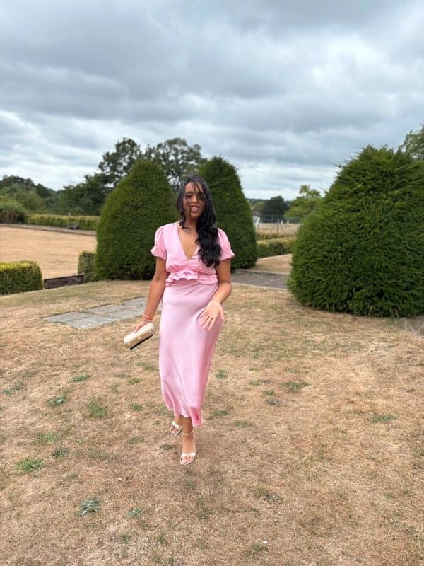 New Look Pink satin midi dress
