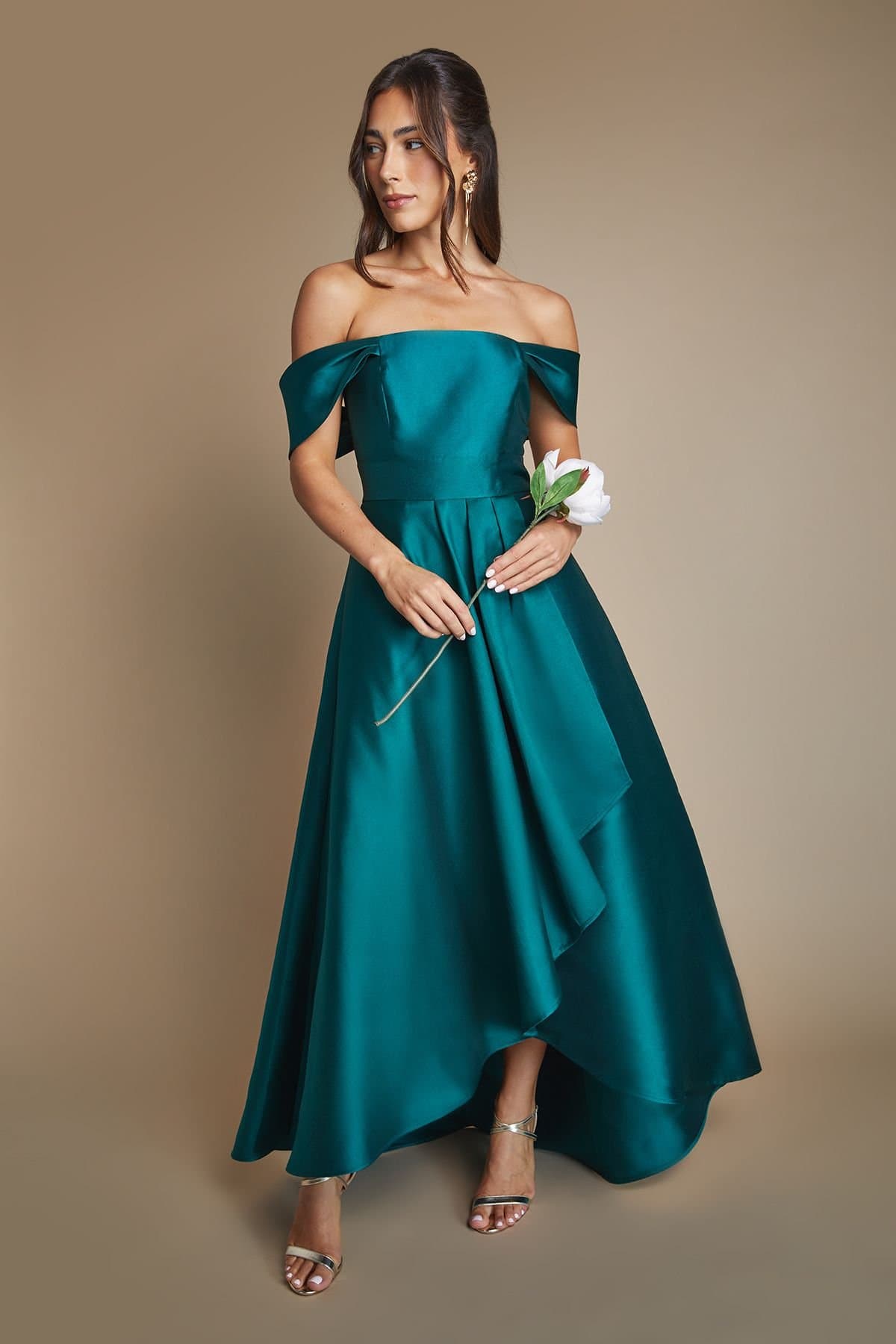 Coast Coast Women's Bardot Twill Waterfall Bridesmaid Dress in Emerald