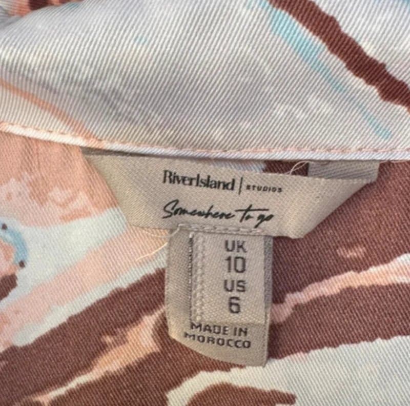 River Island River Island Beige Satin Marble Print Shirt – Size 10