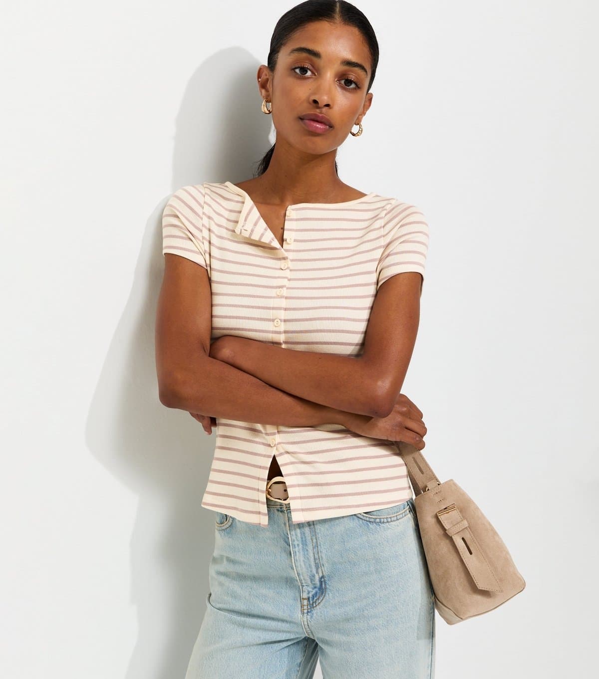 New Look New Look White Striped Cotton-Rich Baby Tee T-Shirt