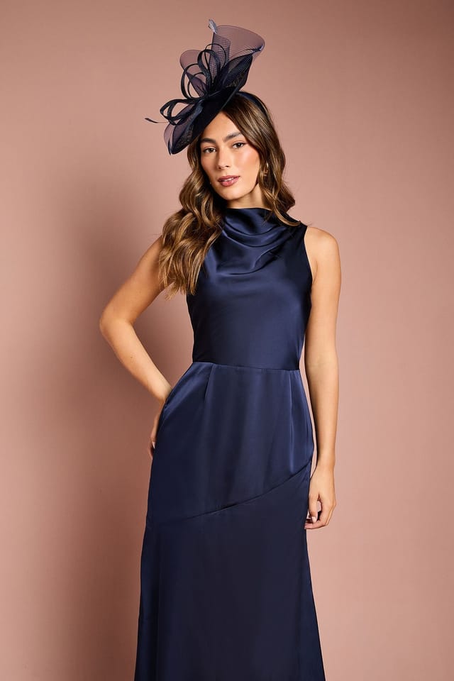 Coast Coast Women's Cowl Neck Sleeveless Satin Midi Dress in Navy - 2