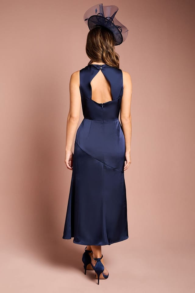 Coast Coast Women's Cowl Neck Sleeveless Satin Midi Dress in Navy - 3