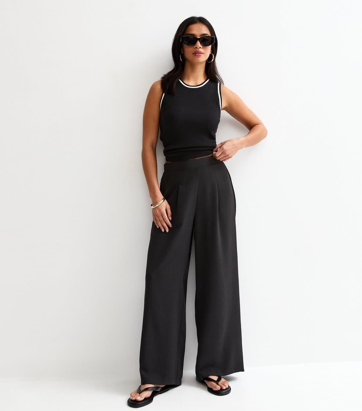 New Look Women's Petite Black Wide Leg Tailored Trousers New Look