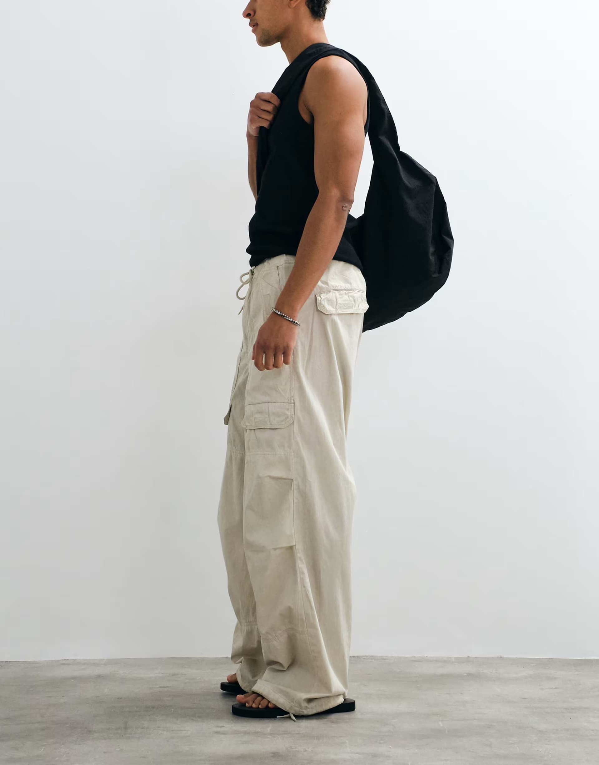 ASOS Weekday drawstring workwear trousers in mole dusty light