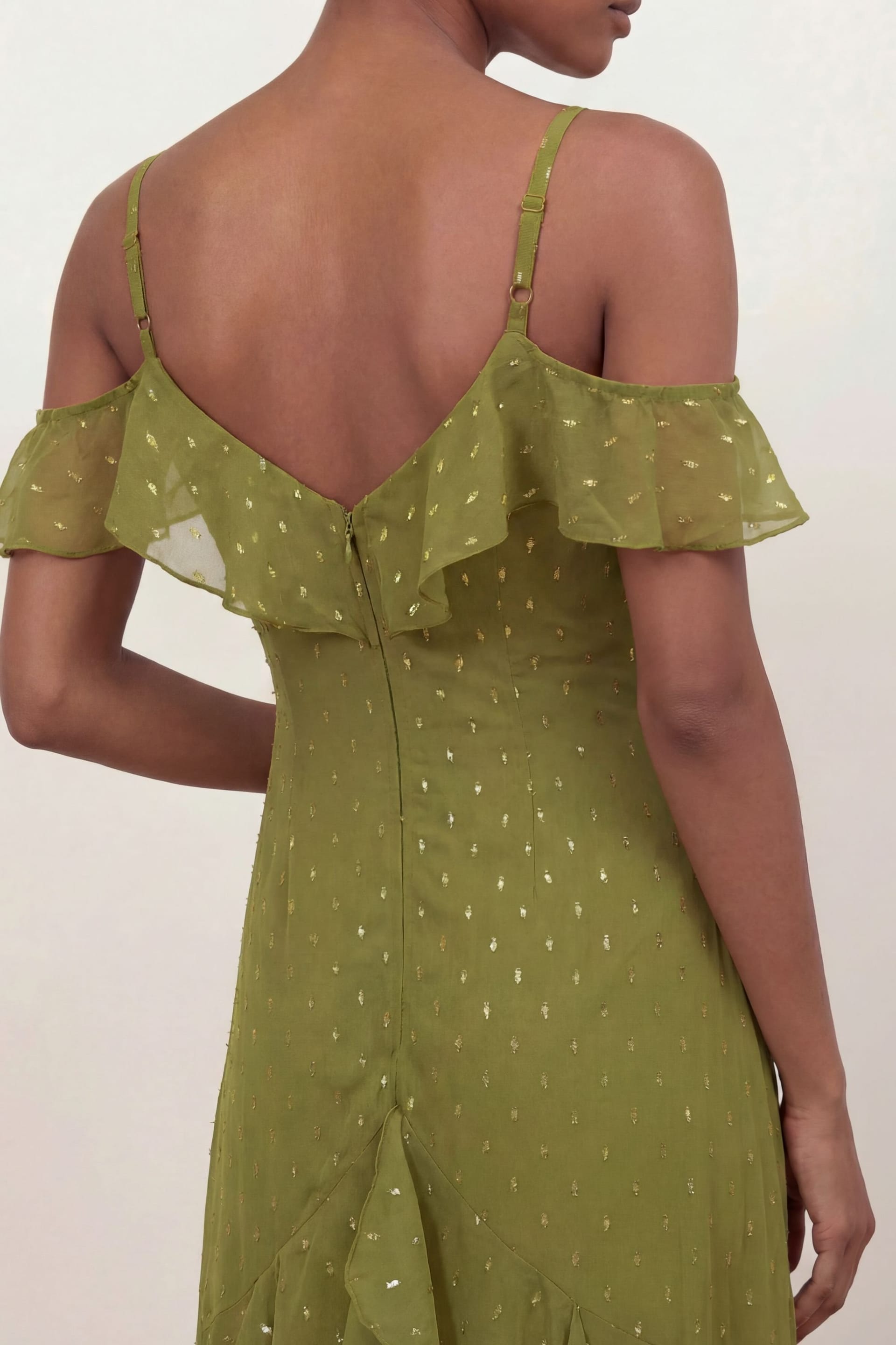 Anaya with Love Anaya with Love Women's Cold Shoulder Ruffle Maxi Dress in Olive - 4