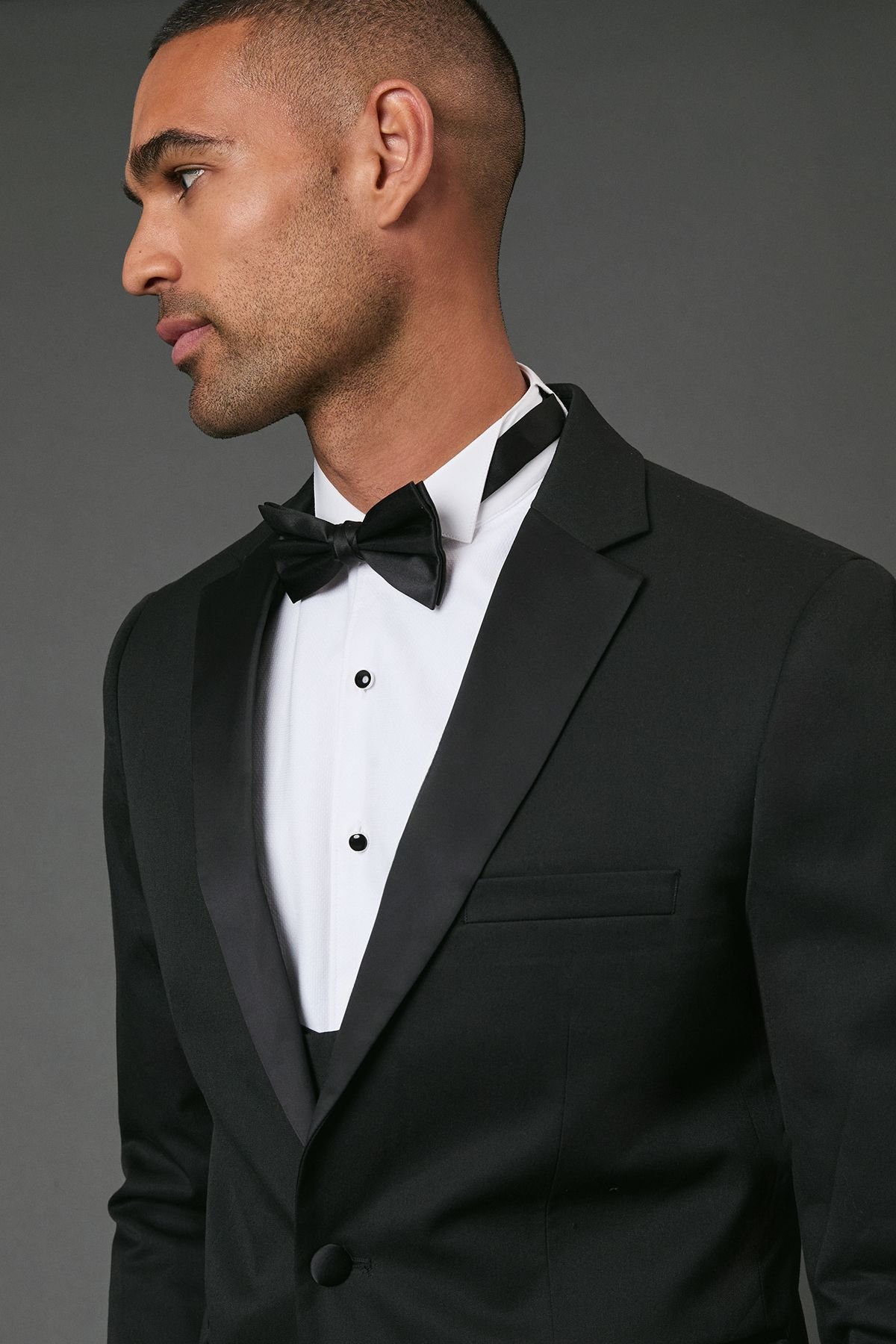 Burton Burton Men's Black Slim Fit Tuxedo Suit Jacket - 3