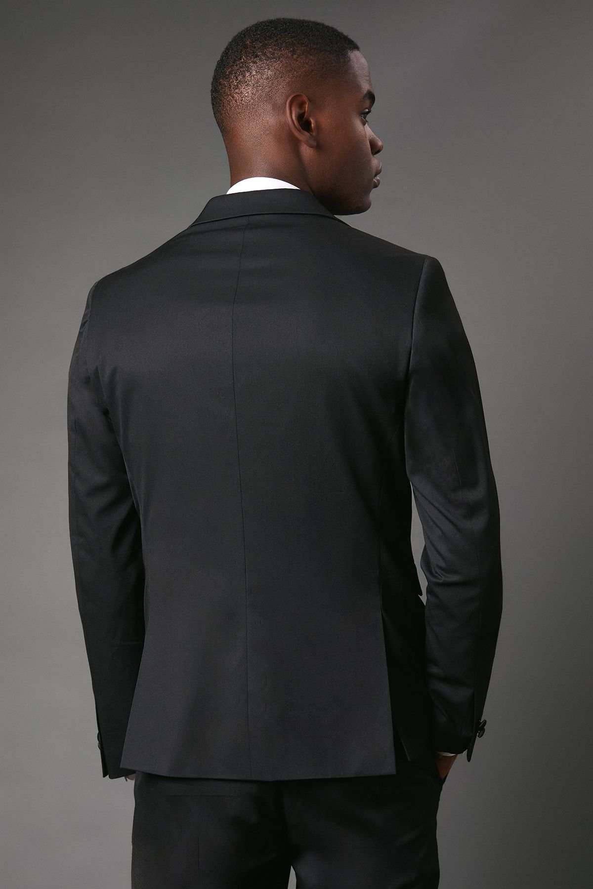 Burton Burton Men's Black Slim Fit Tuxedo Suit Jacket - 4