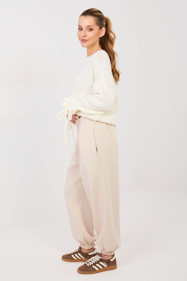 Love Lace Love Lace Women's Viscose Elastane Pleated Jogger Trousers in Beige - 2